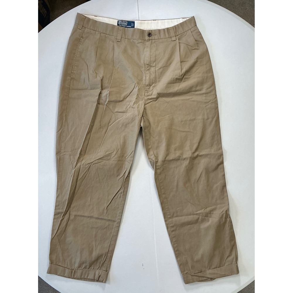VTG 90s Polo Ralph Lauren Hammond Pant Mens 36x30 Khaki Pleated Cotton Chino